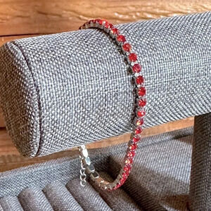 Waterproof Ruby Red Colored CZ Stainless Steel Tennis Bracelet July Birthstone